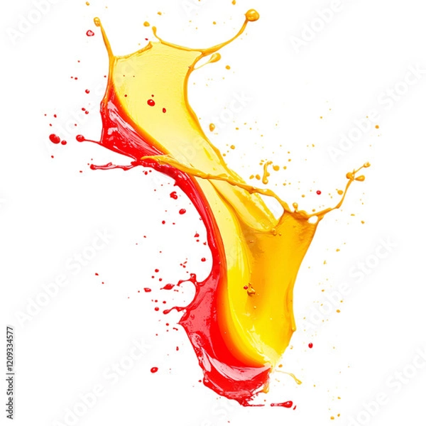 Fototapeta Red yellow paint splash isolated on transparent background