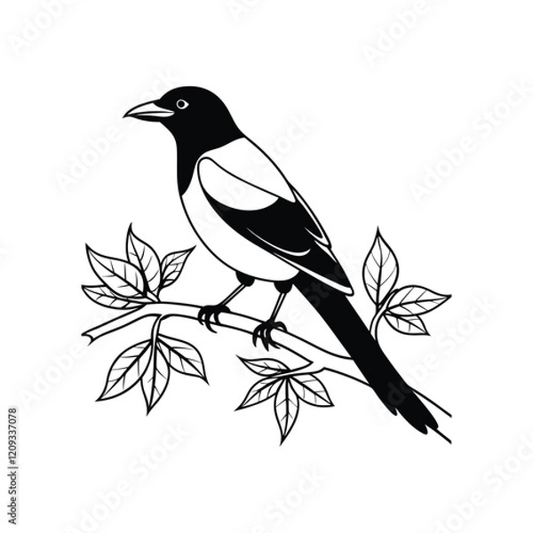 Fototapeta magpai bird on a branch