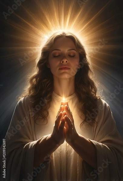 Obraz Divine Hands in Prayer: Radiance and Sacred Power