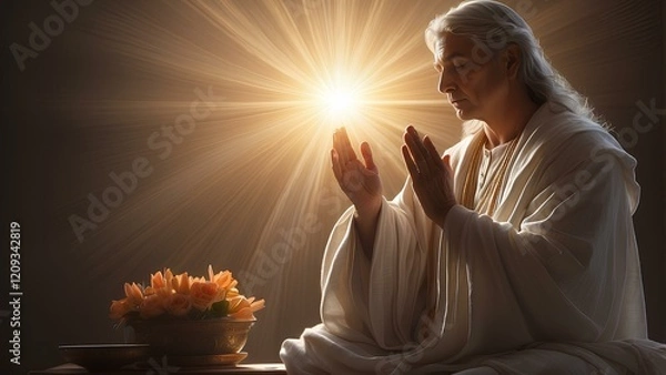 Fototapeta Divine Hands in Prayer: Radiance and Sacred Power