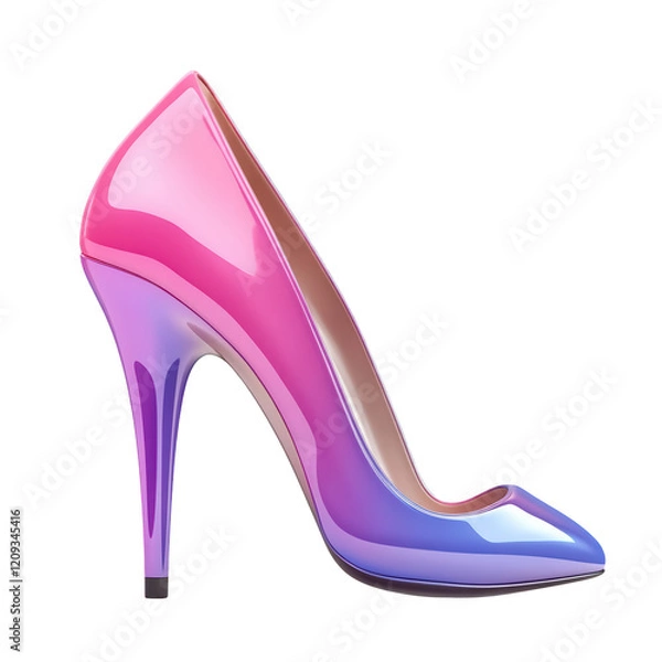 Fototapeta High heel shoes in gradient color, realistic 3D render, isolated on white background.