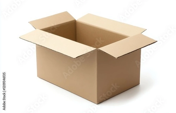 Fototapeta Open empty light brown cardboard box isolated on white background.