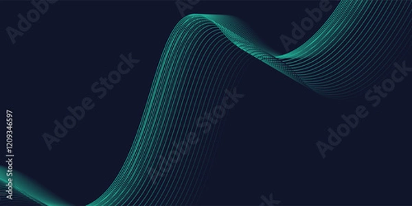 Obraz Abstract dark blue background with wave line pattern. Futuristic technology concept. Suit for banner, poster, cover, brochure, flyer.