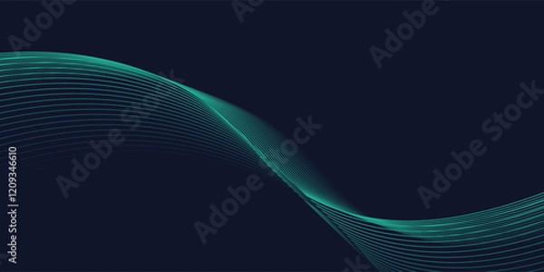 Fototapeta Abstract dark blue background with wave line pattern. Futuristic technology concept. Suit for banner, poster, cover, brochure, flyer.