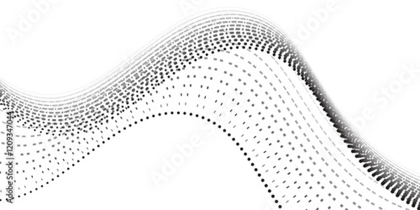 Fototapeta Flowing dots particles wave pattern halftone gradient curve shape isolated on white background.