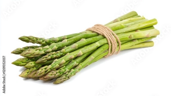 Fototapeta A bundle of fresh green asparagus spears, Their slender forms exuding vitality, Set against an isolated white background to underscore their crispness 