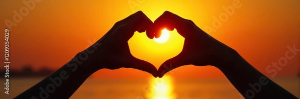 Obraz Hands Making Heart Shape at Sunset