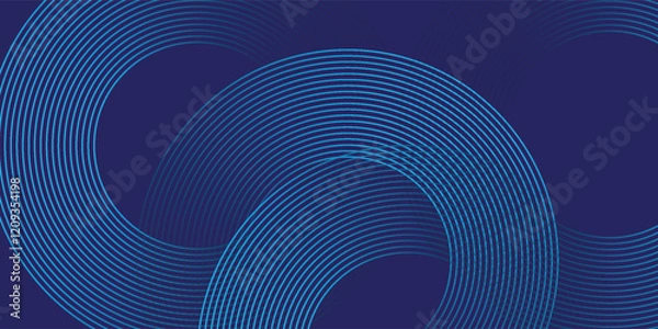 Fototapeta Abstract blue glowing geometric lines on dark blue background. Modern shiny circle lines pattern.