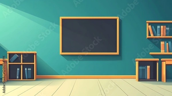 Fototapeta A cartoon illustration of an empty school class room
