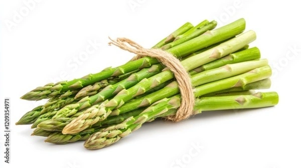 Fototapeta A bundle of fresh green asparagus spears, Their slender forms exuding vitality, Set against an isolated white background to underscore their crispness 