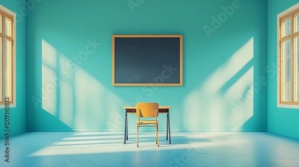 Fototapeta A cartoon illustration of an empty school class room