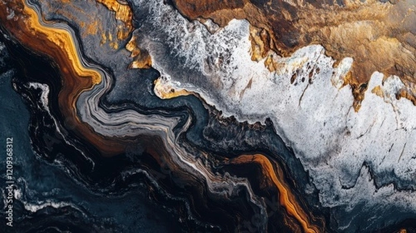 Fototapeta Abstract aerial view of colorful natural patterns formed by land and water.