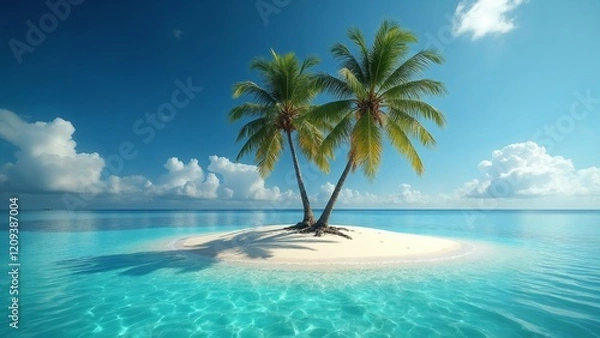 Fototapeta Paradise tropical desert island with two palms