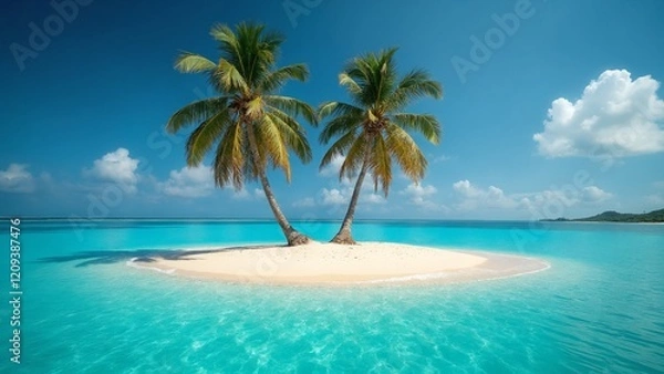 Fototapeta Paradise tropical desert island with two palms