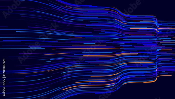 Obraz Cyber Big Data Flow Particles Bokeh. Digital Neural Network. Concept of AI Artificial Intelligence Technology Machine Deep Learning. Digital Communication. Science Technology Presentation Vector.