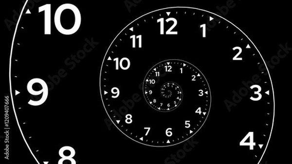 Obraz Clock Spiral Dial. Clock in Space. Time Travel Infinity Universe Concept Metaphor. Time is Flying Fast Future Concept. Vector Illustration.