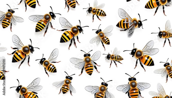 Fototapeta illustration white view bees striped wings small olated background side generative ai bee biology insect stripes fly wing transparent wildlife fauna creature bright honey natural