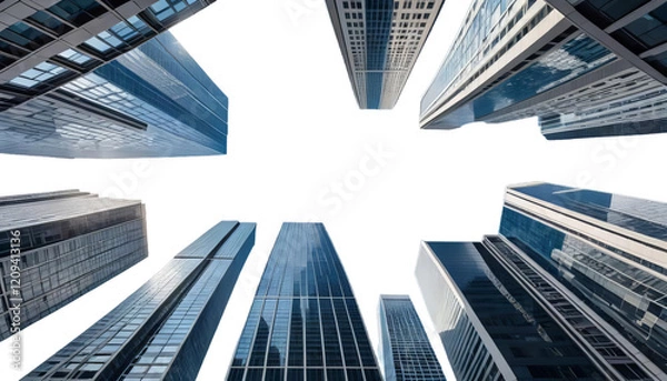 Fototapeta bottom office view modern skyscraper business big buildings city urban landscape reflective building architecture street la surface center high rise town district highrise block