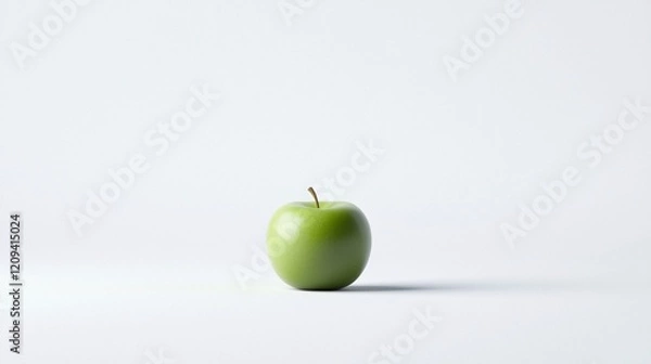 Fototapeta Single Fresh Green Apple on White Background with Soft Shadow