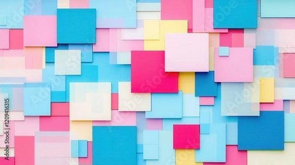 Fototapeta Colorful Abstract Background with Geometric Shapes in Pastel Shades of Pink, Blue, and Yellow