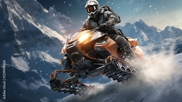 Obraz Athlete on a snowmobile