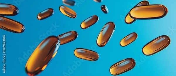 Fototapeta Capsules Floating Against a Blue Background in Suspension