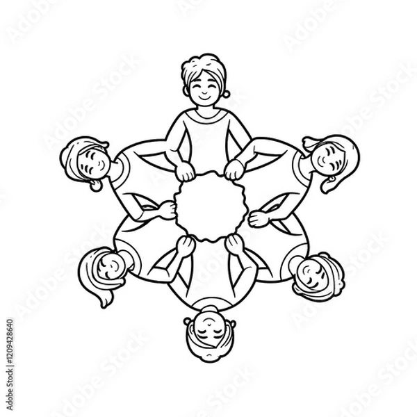 Fototapeta Girls Circle Teamwork Unity Collaboration Illustration