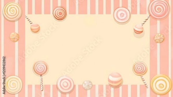 Fototapeta Pastel Lollipops and Candies on Striped Background