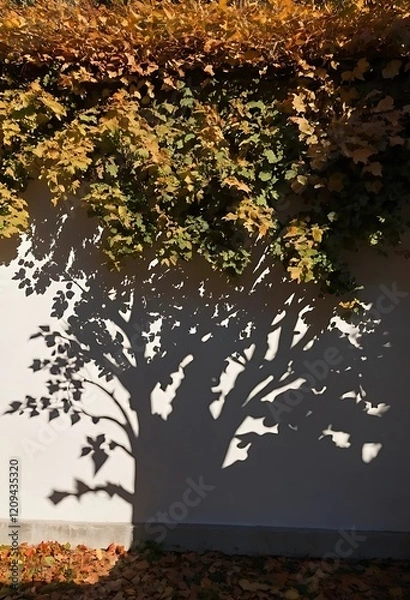 Obraz Autumn Leaves and Tree Shadow on Wall