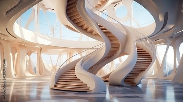 Obraz Beautiful view of the spiral staircase inside the building
