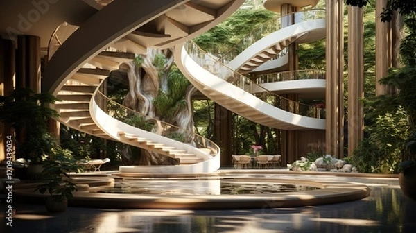 Obraz Beautiful view of the spiral staircase inside the building