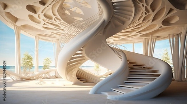 Obraz Beautiful view of the spiral staircase inside the building