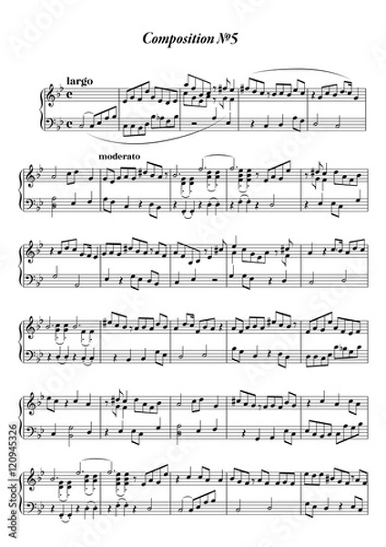 Obraz Music note sheet with abstract melody on white background