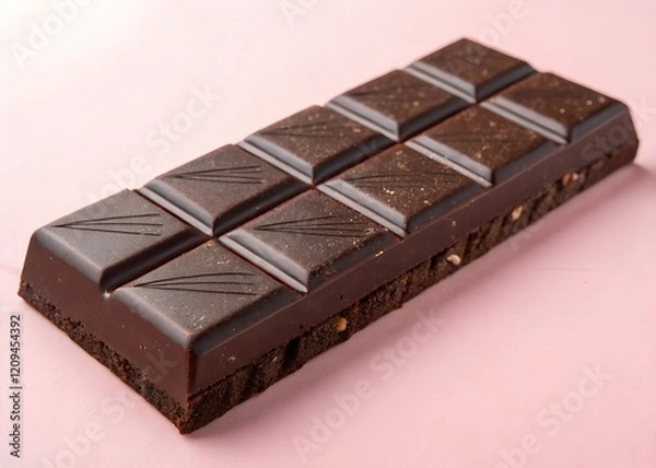 Obraz Delicious dark chocolate bar on pink background