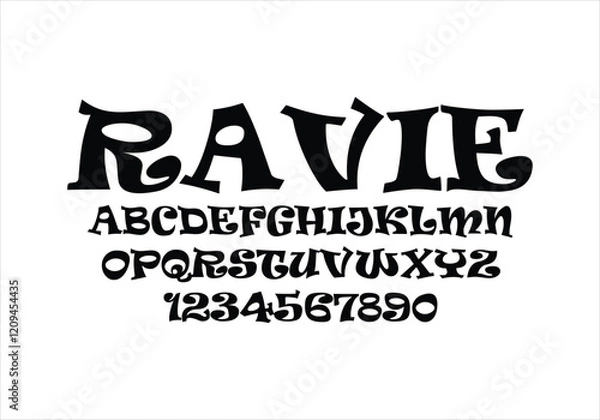 Obraz Ravie font for logo and headline. Isolated vector typeset