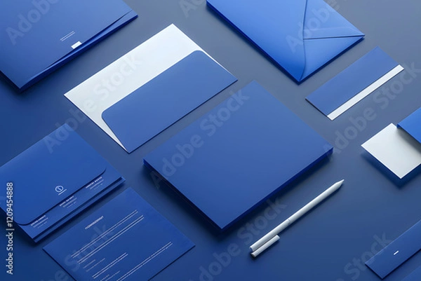 Fototapeta  Corporate identity stationery mockup isolated on a sleek modern background, showcasing branding elements, sharp lines, minimalistic design, soft shadows. Generative Ai.