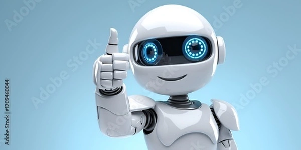 Fototapeta 3D Robot with Raised Hand and Speech Bubble Isolated on White Background