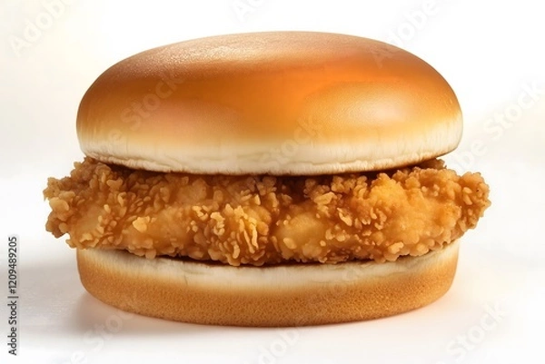 Obraz A close-up of a plain fried chicken sandwich isolated on a white background