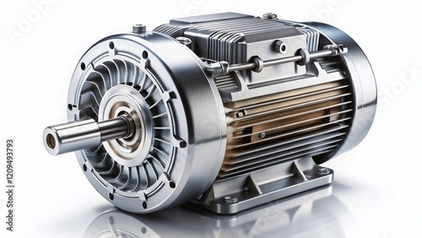 Fototapeta AC Motor Component, Isolated White Background, Industrial Machinery Part, Electric Motor, Engineering Photography