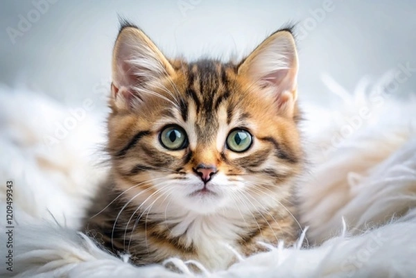 Fototapeta Adorable Fluffy Cat Posing Sweetly Against White Background - Stock Photo