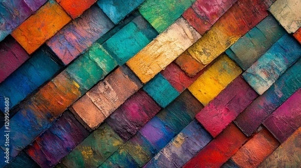 Fototapeta Colorful abstract pattern, vibrant colorful tiles, multicolored texture, artistic abstract image, lively painted design