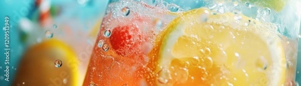Obraz Refreshing fruit beverage with bubbles and vibrant colors.