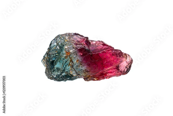 Fototapeta Natural rough bi-color spinel gemstone on white background (selective focus)