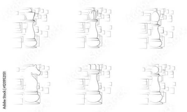 Fototapeta White chess pieces on the white abstract background. Vector