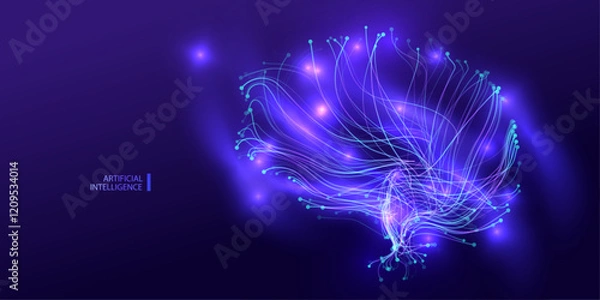Fototapeta Ai connect brain banner. Line idea style. Futuristic artificial intelligence mind design. Computer innovation concept. Machine genius human. Vector illustration.