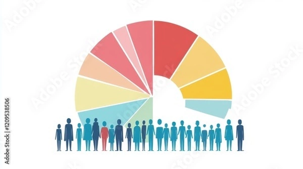 Fototapeta Diverse Crowd with Circular Chart in Background for Data Visualization