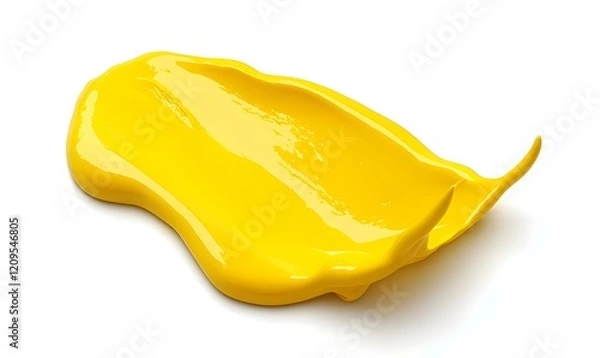 Fototapeta Yellow paint splatter on white background, studio shot, design element