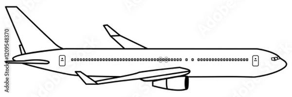 Obraz Passenger airplane line drawing, outline vector illustration.