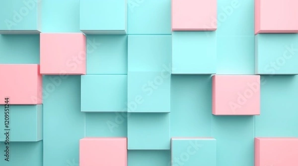 Fototapeta Colorful geometric blocks in soft pink and blue tones arranged in a modern abstract pattern for creative design