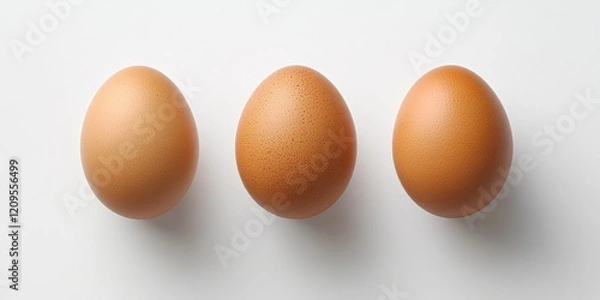 Fototapeta Brown eggs arranged in a top view on a clean white background, showcasing their textured surfaces, emphasizing natural farm-fresh quality.